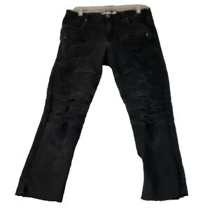 PREME Men's Straight Slim Grunge Black Denim Jeans‎ Distressed 32 x 26